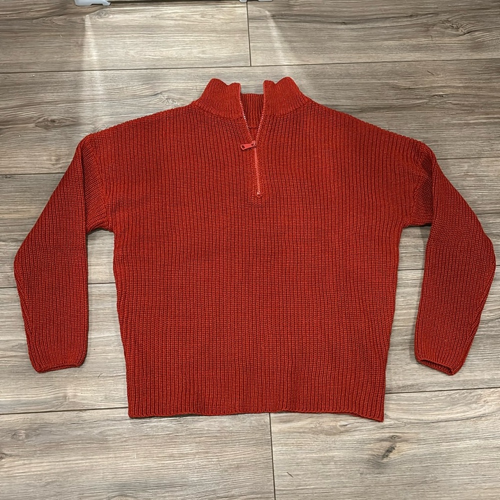 Burgundy Knit Sweater Woman’s Medium Quarter-Zip Collared Red-Orange Brand New